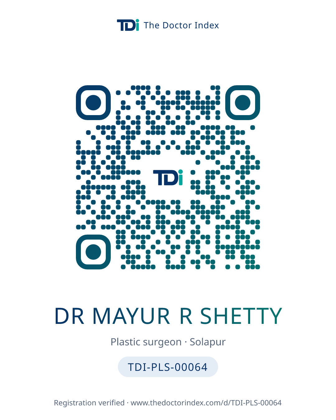 QR card for Dr Mayur R Shetty, TDI-PLS-00064