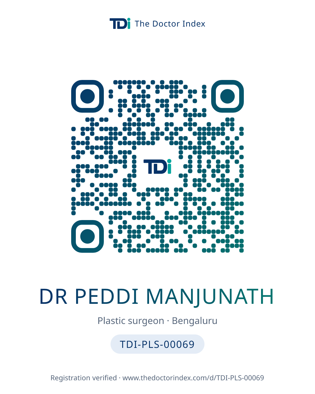 QR card for Dr Peddi Manjunath, TDI-PLS-00069