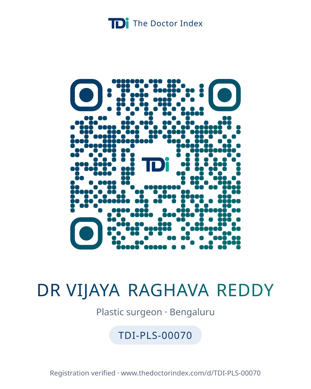 QR card for Dr Vijaya Raghava Reddy, TDI-PLS-00070