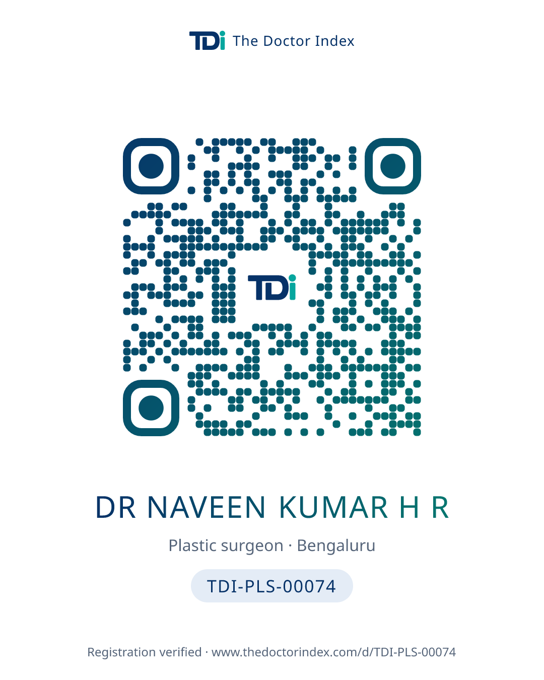 QR card for Dr Naveen Kumar H R, TDI-PLS-00074