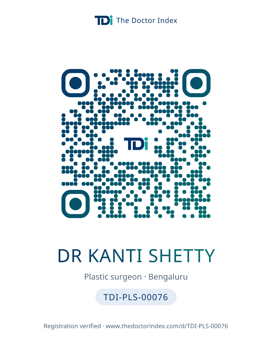 QR card for Dr Kanti Shetty, TDI-PLS-00076