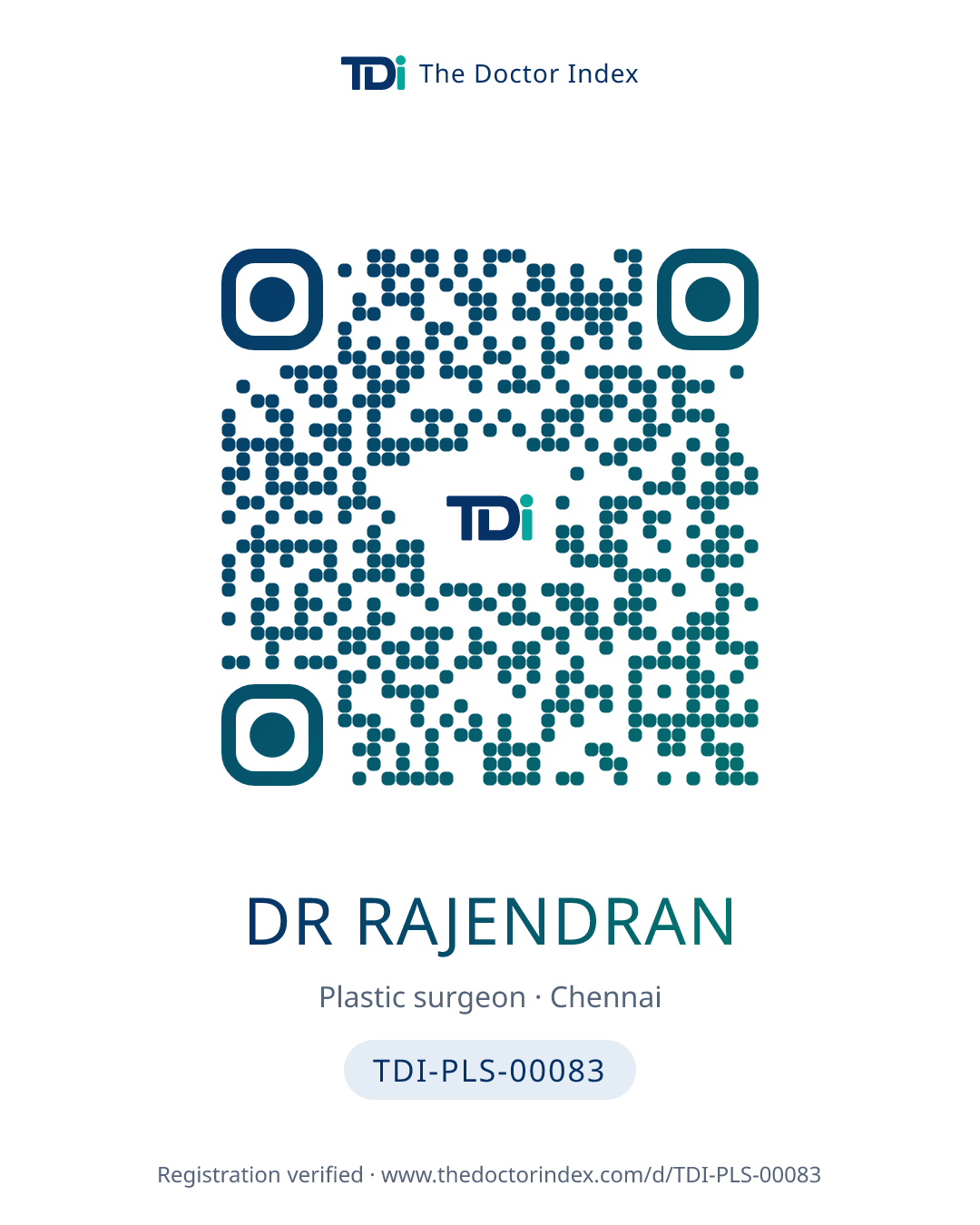 QR card for Dr Rajendran, TDI-PLS-00083
