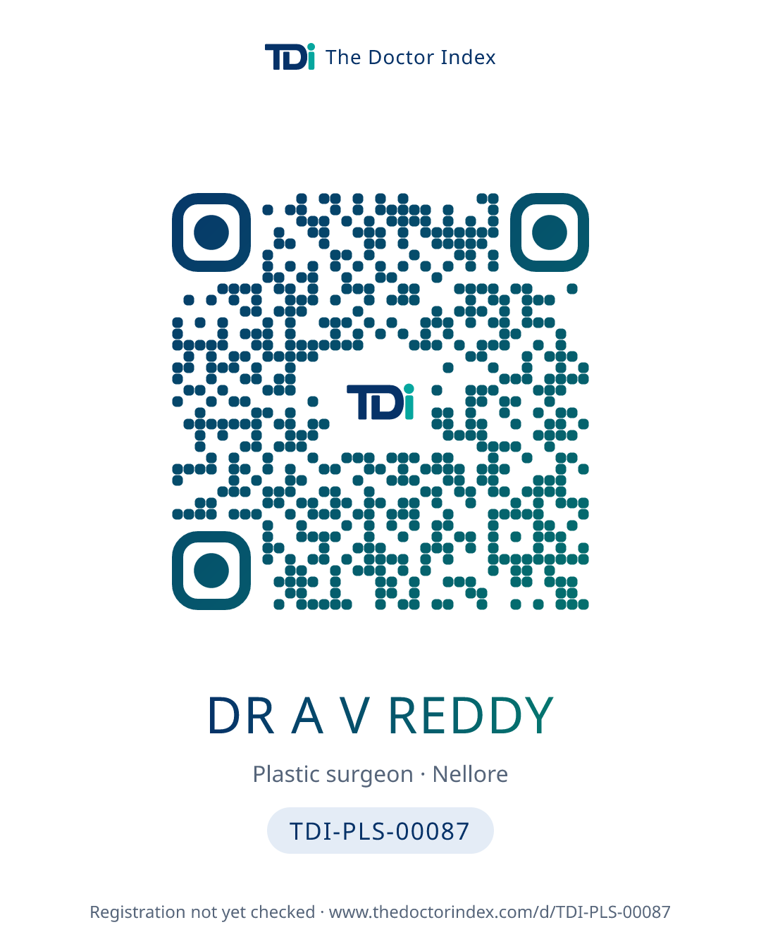 QR card for Dr A V Reddy, TDI-PLS-00087