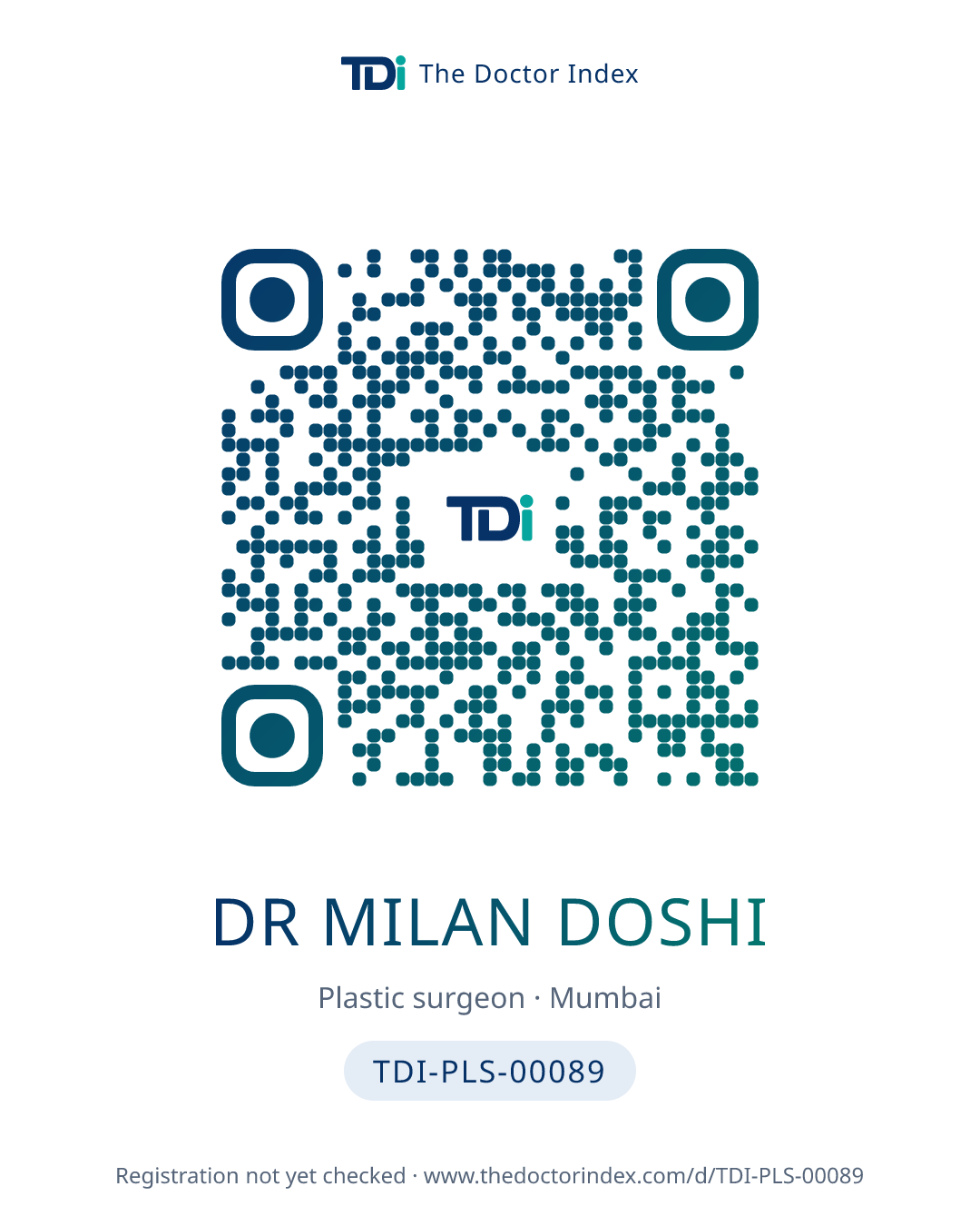 QR card for Dr Milan Doshi, TDI-PLS-00089