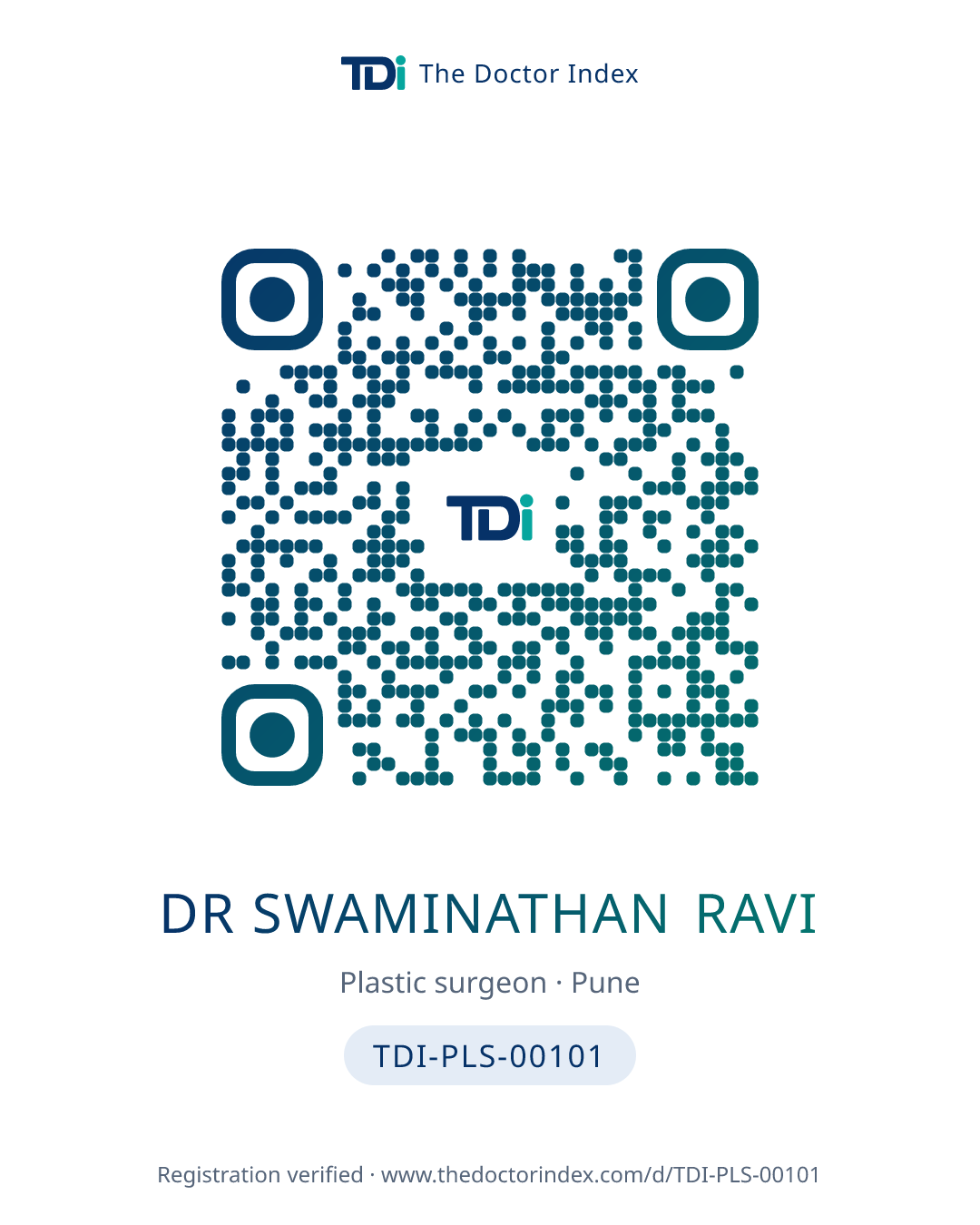 QR card for Dr Swaminathan Ravi, TDI-PLS-00101