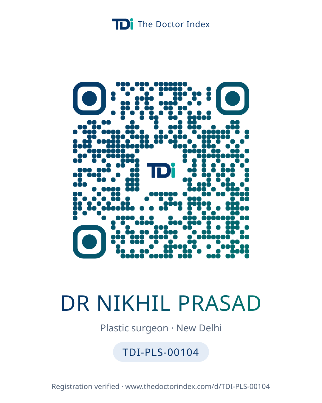 QR card for Dr Nikhil Prasad, TDI-PLS-00104