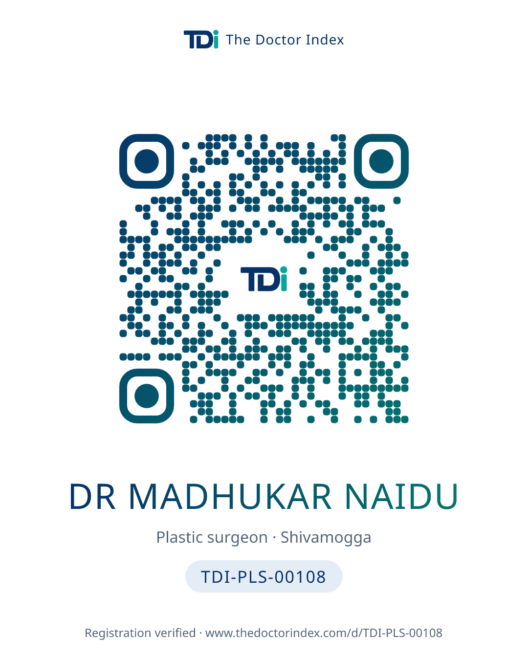 QR card for Dr Madhukar Naidu, TDI-PLS-00108