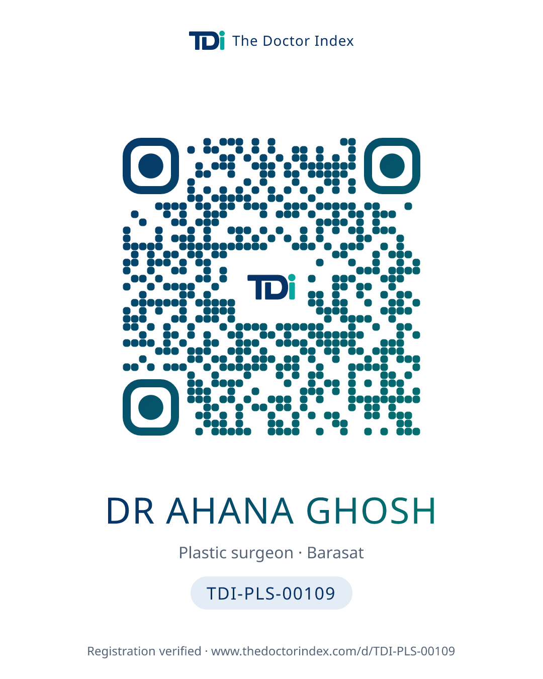 QR card for Dr Ahana Ghosh, TDI-PLS-00109