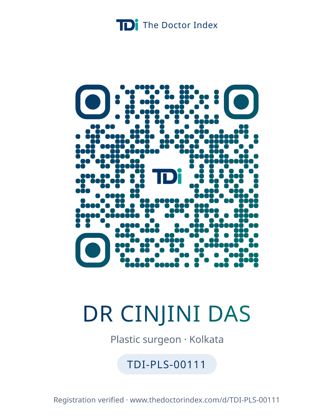 QR card for Dr Cinjini Das, TDI-PLS-00111