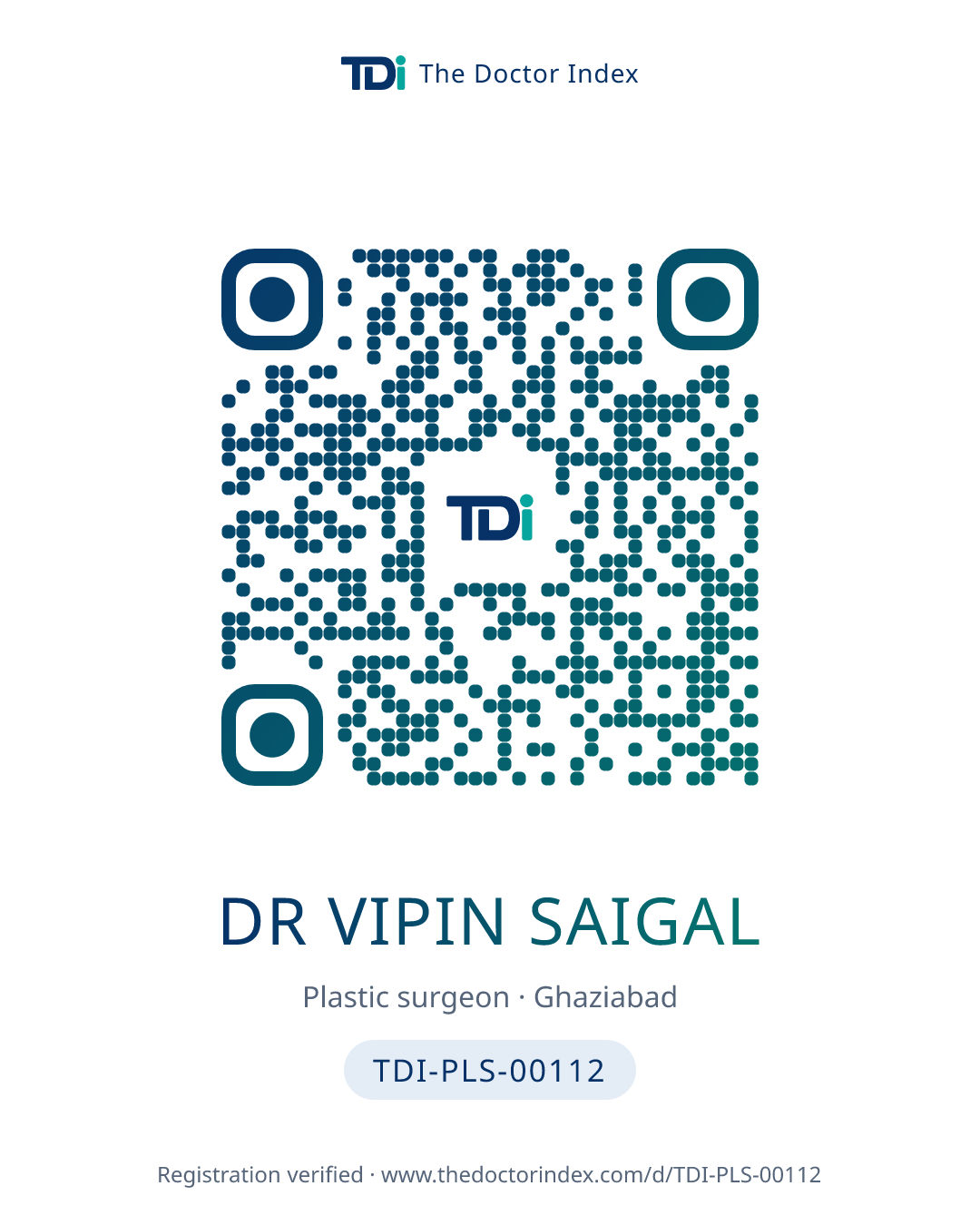QR card for Dr Vipin Saigal, TDI-PLS-00112