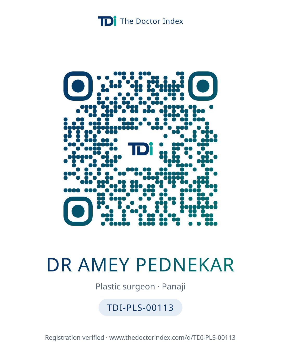 QR card for Dr Amey Pednekar, TDI-PLS-00113