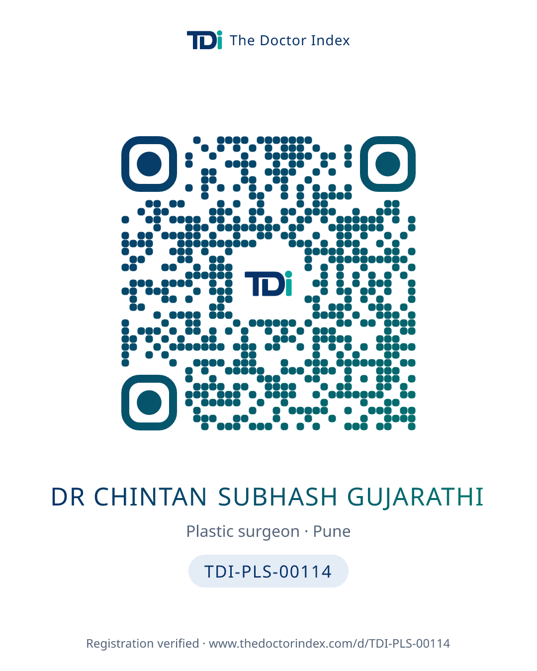 QR card for Dr Chintan Subhash Gujarathi, TDI-PLS-00114