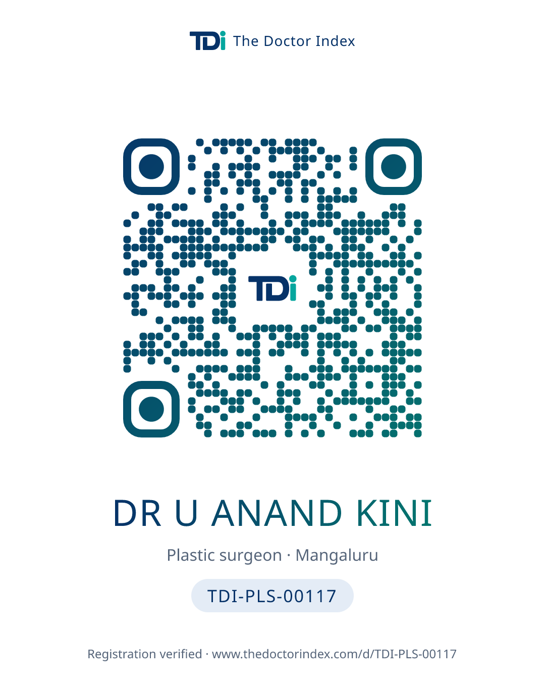 QR card for Dr U Anand Kini, TDI-PLS-00117