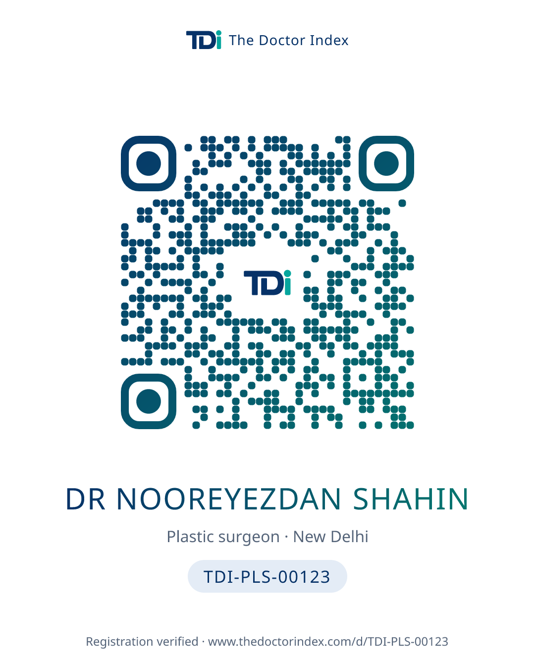 QR card for Dr Nooreyezdan Shahin, TDI-PLS-00123