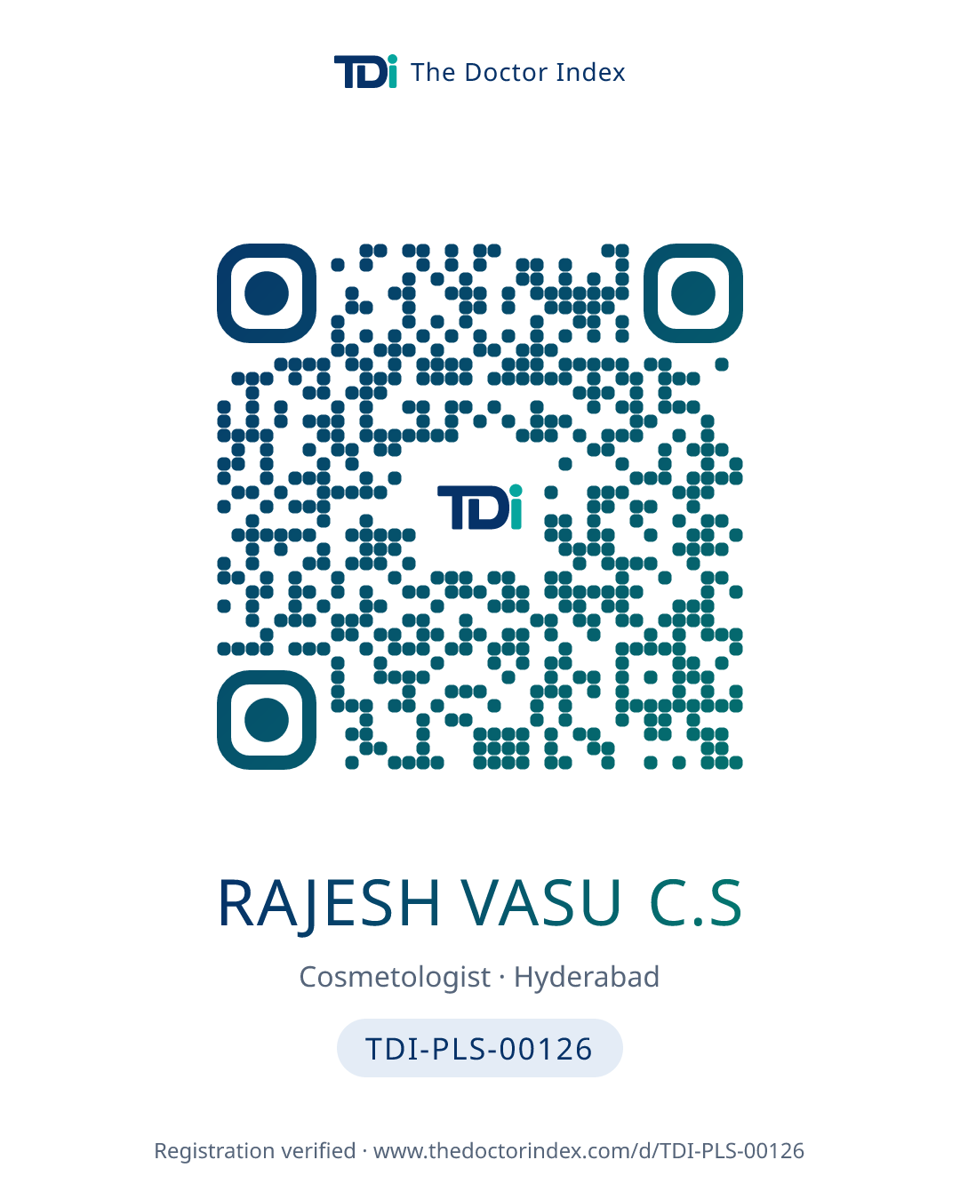 QR card for Rajesh Vasu C.S, TDI-PLS-00126