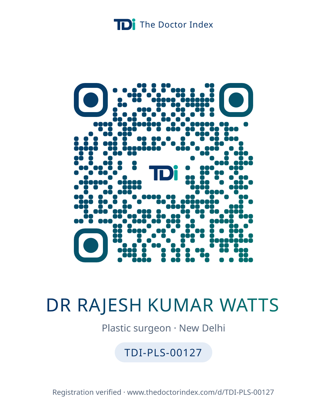 QR card for Dr Rajesh Kumar Watts, TDI-PLS-00127