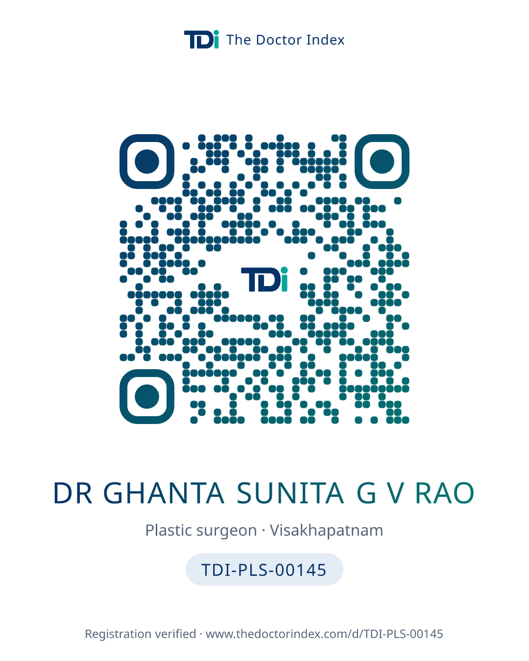 QR card for Dr Ghanta Sunita G V Rao, TDI-PLS-00145