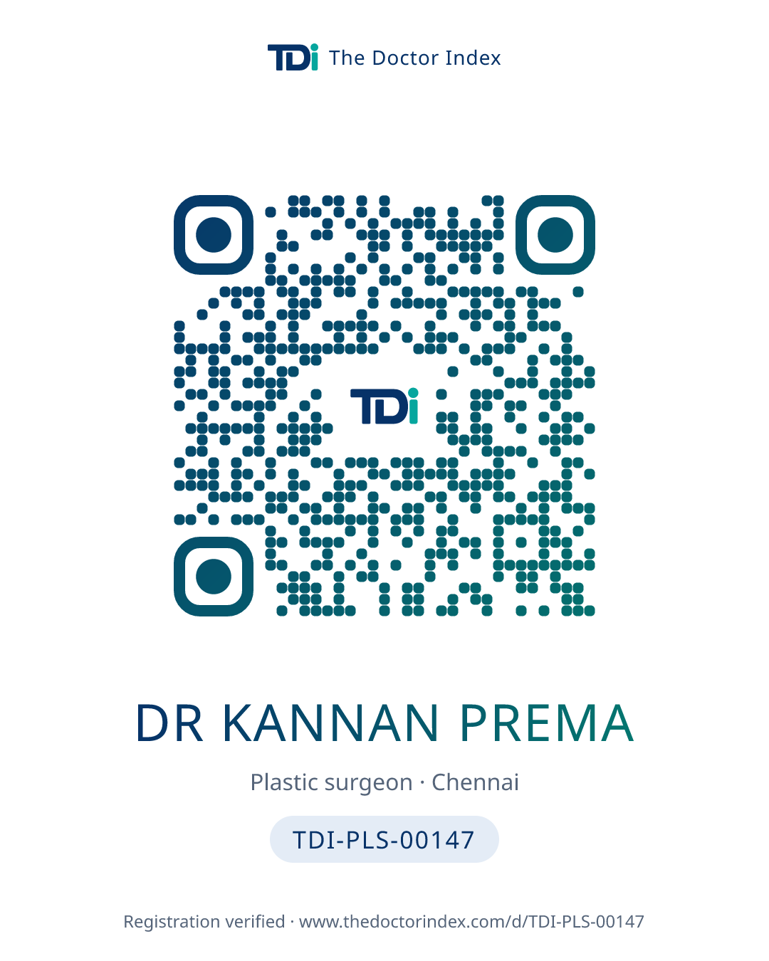 QR card for Dr Kannan Prema, TDI-PLS-00147