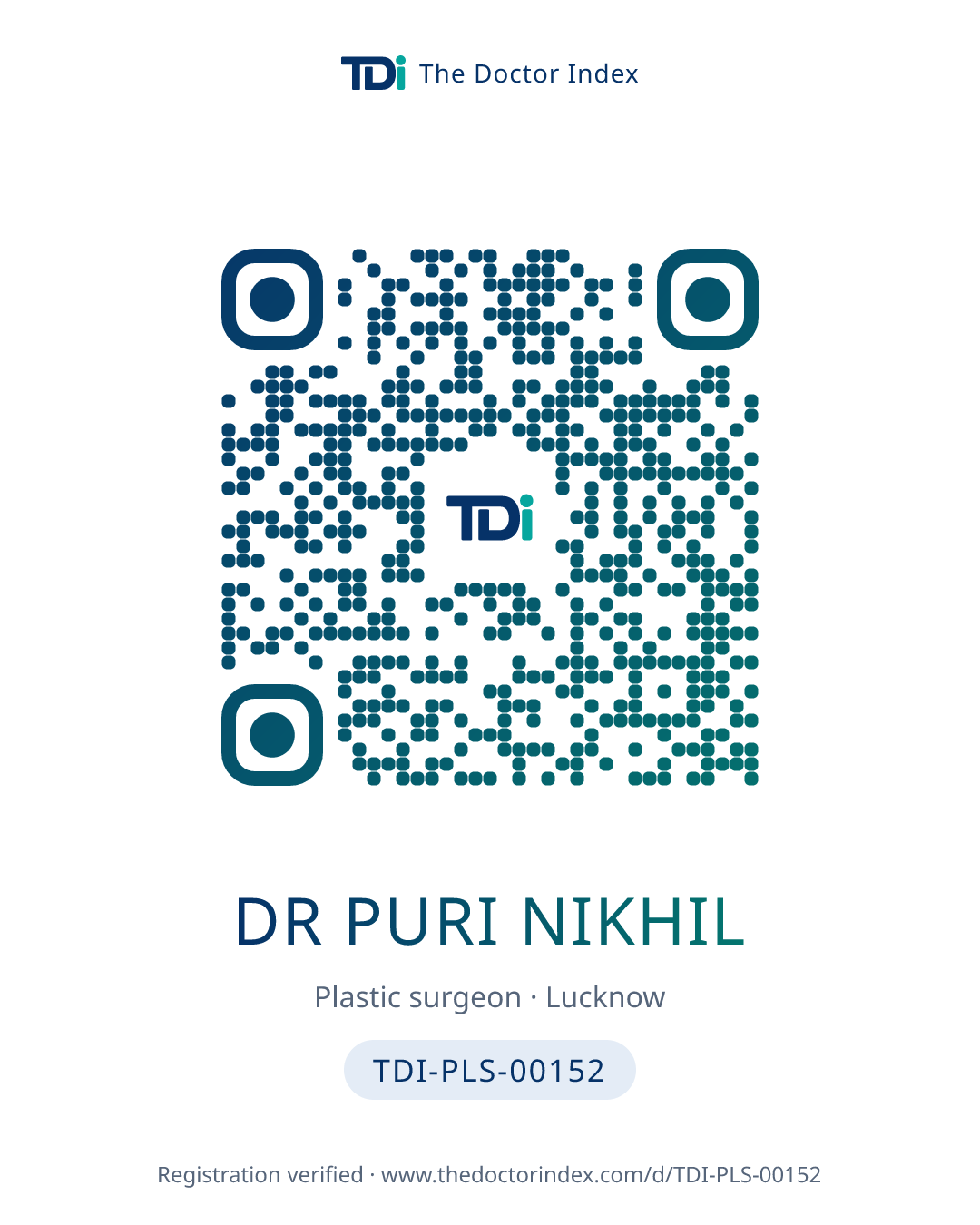 QR card for Dr Puri Nikhil, TDI-PLS-00152