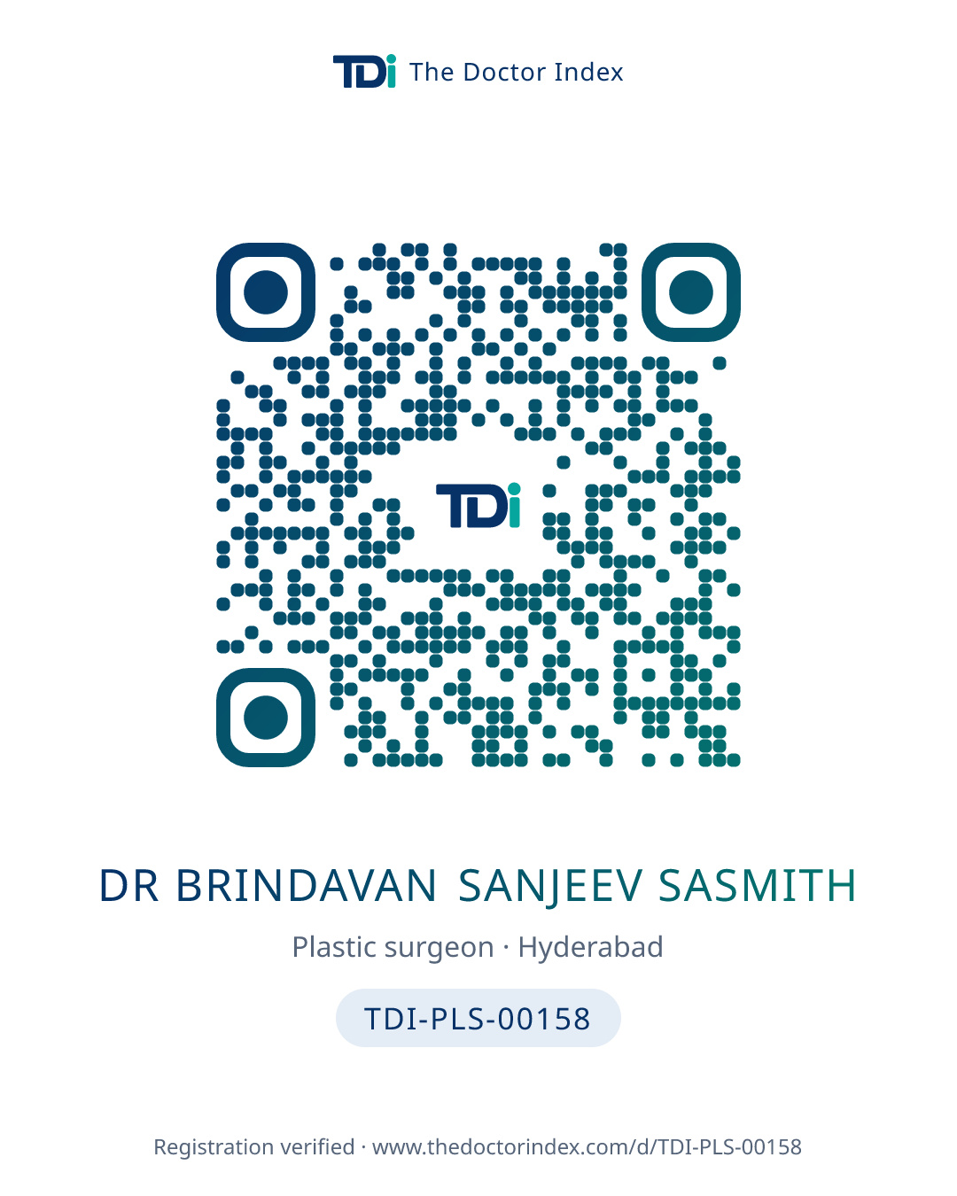 QR card for Dr Brindavan Sanjeev Sasmith, TDI-PLS-00158
