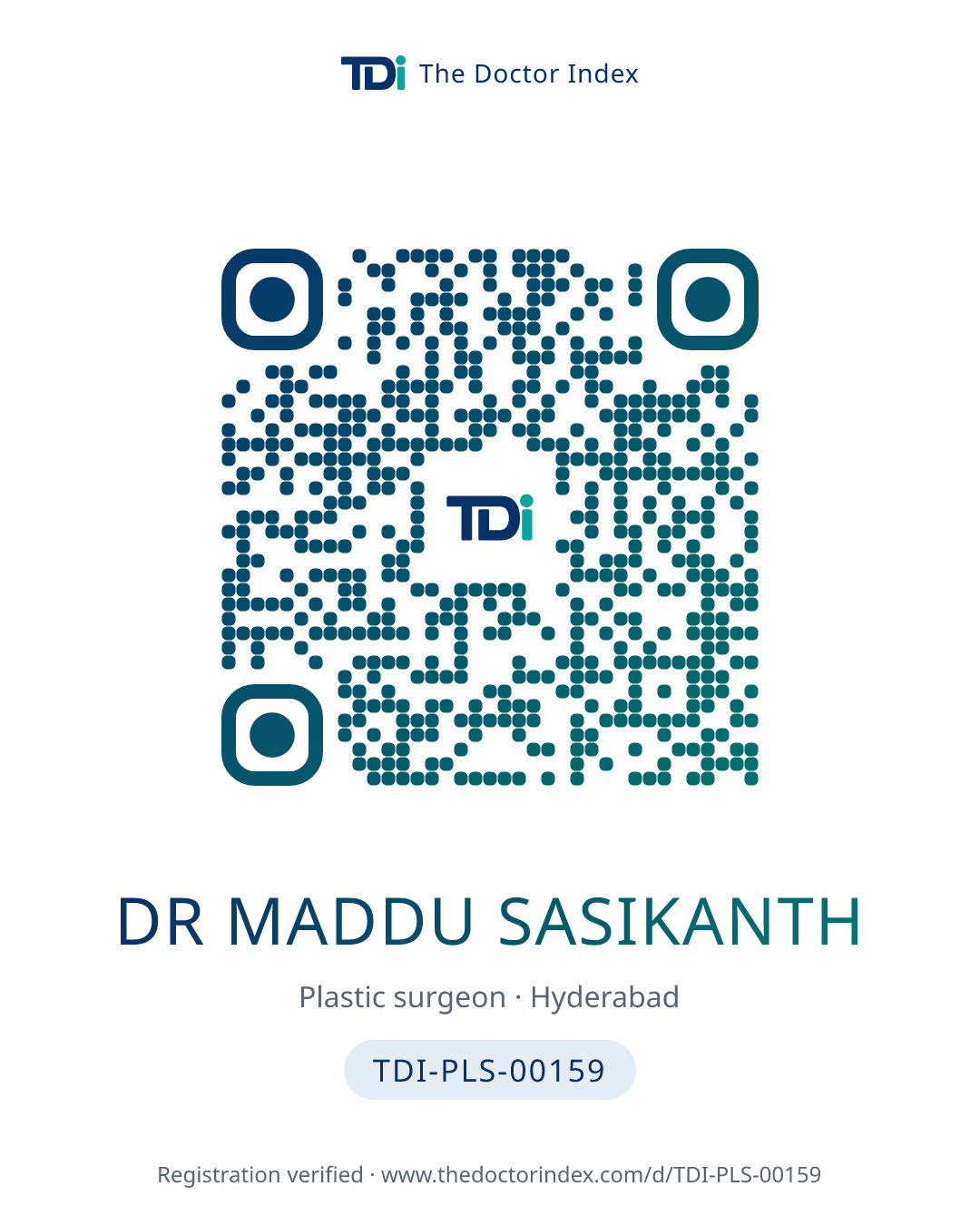 QR card for Dr Maddu Sasikanth, TDI-PLS-00159