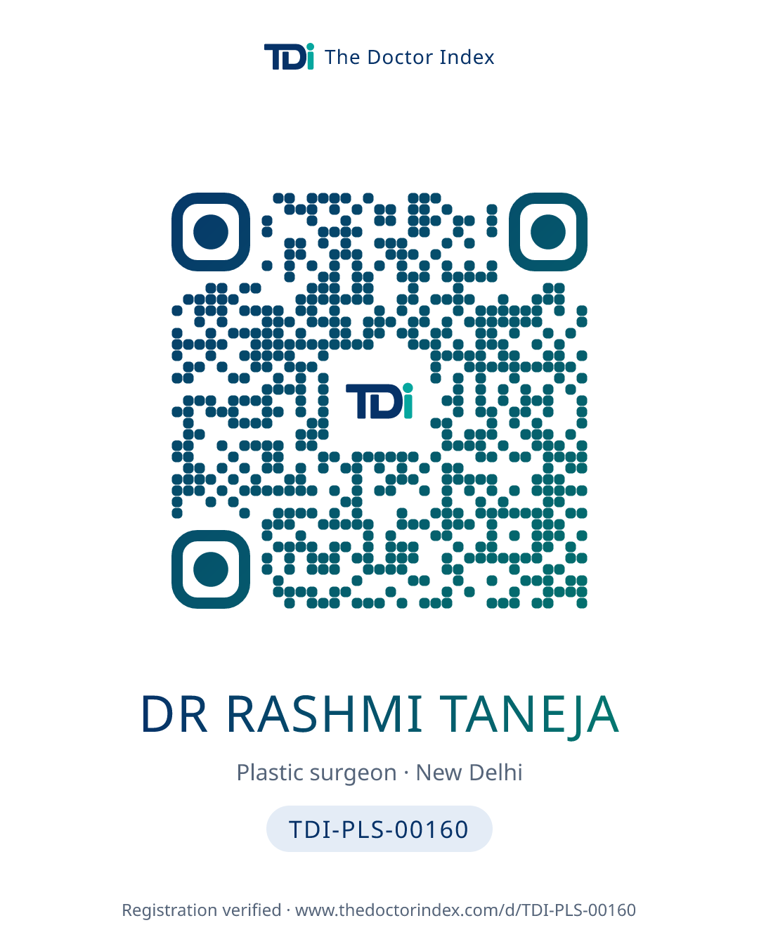 QR card for Dr Rashmi Taneja, TDI-PLS-00160