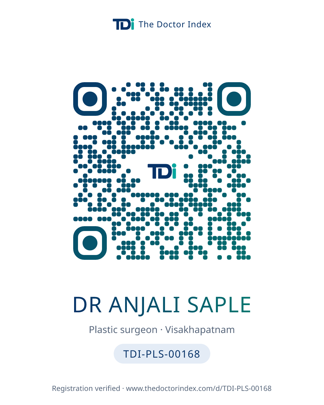 QR card for Dr Anjali Saple, TDI-PLS-00168