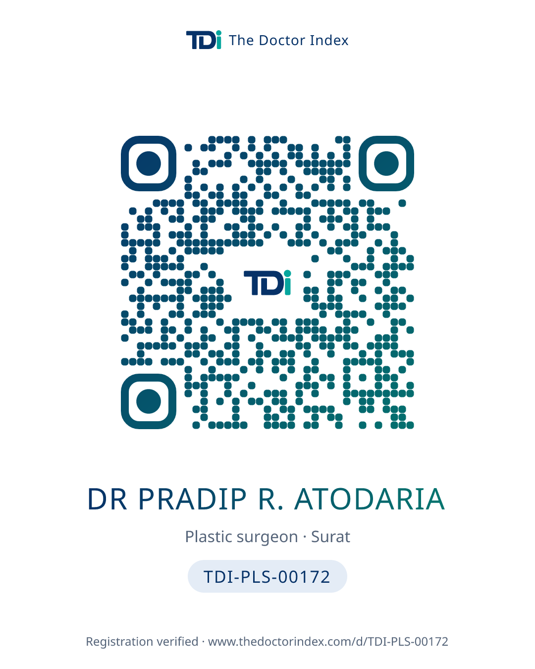 QR card for Dr Pradip R. Atodaria, TDI-PLS-00172