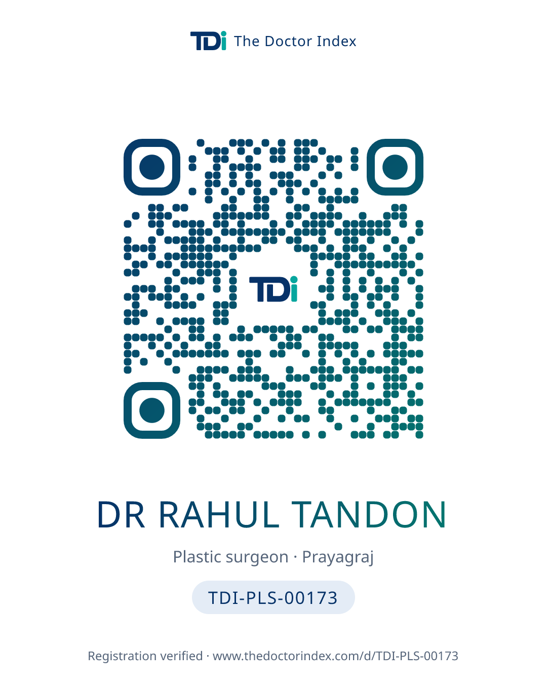 QR card for Dr Rahul Tandon, TDI-PLS-00173