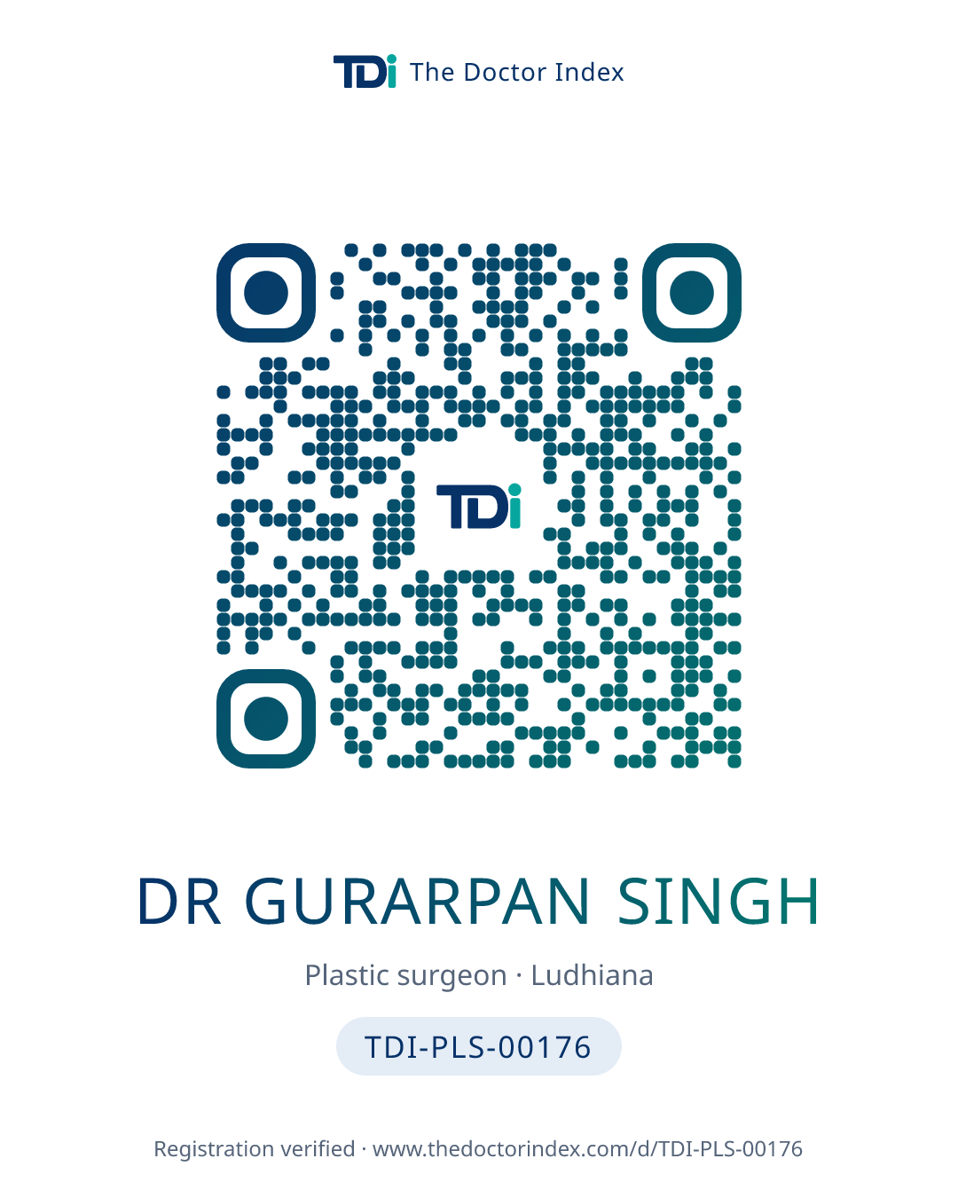 QR card for Dr Gurarpan Singh, TDI-PLS-00176