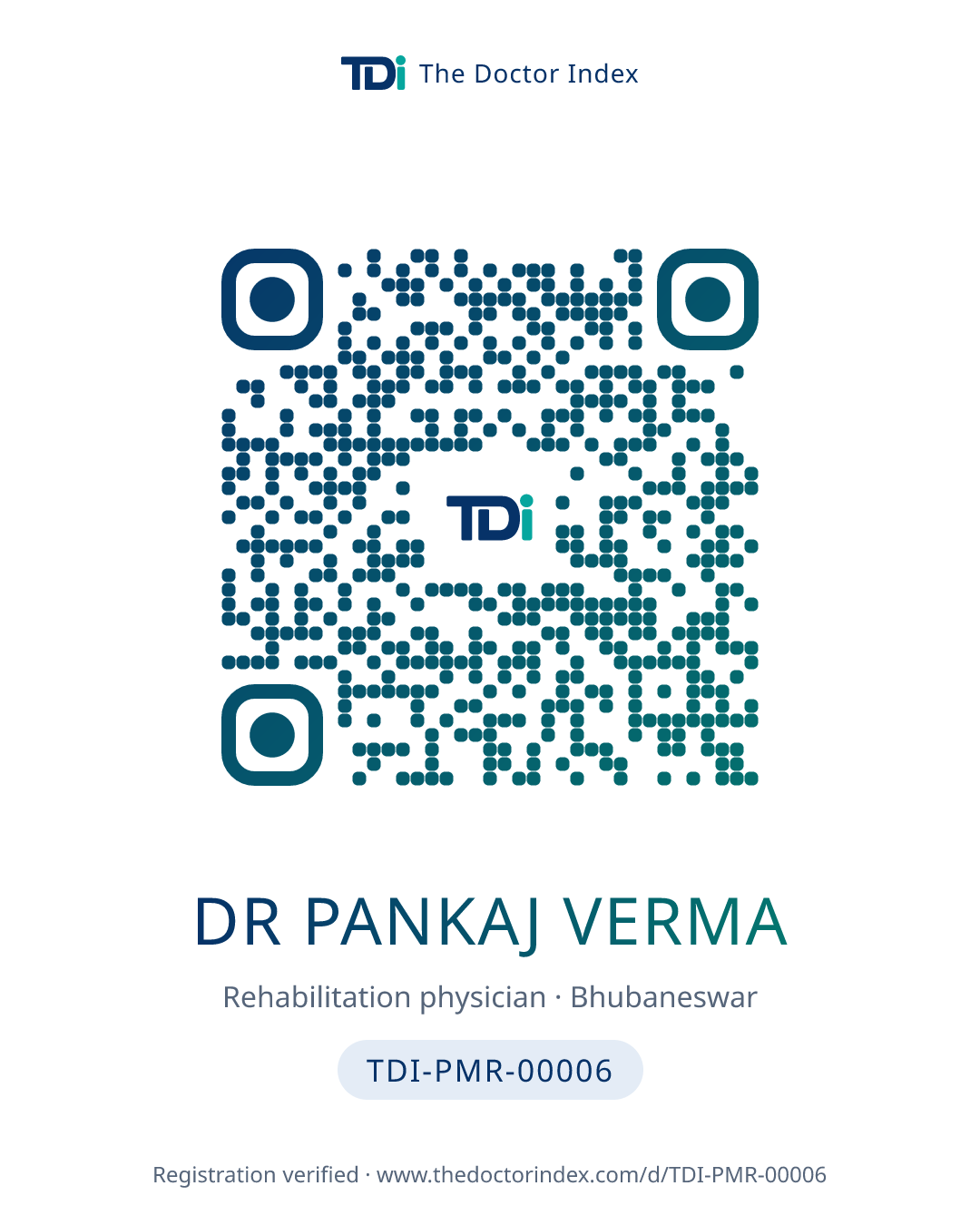 QR card for Dr Pankaj Verma, TDI-PMR-00006