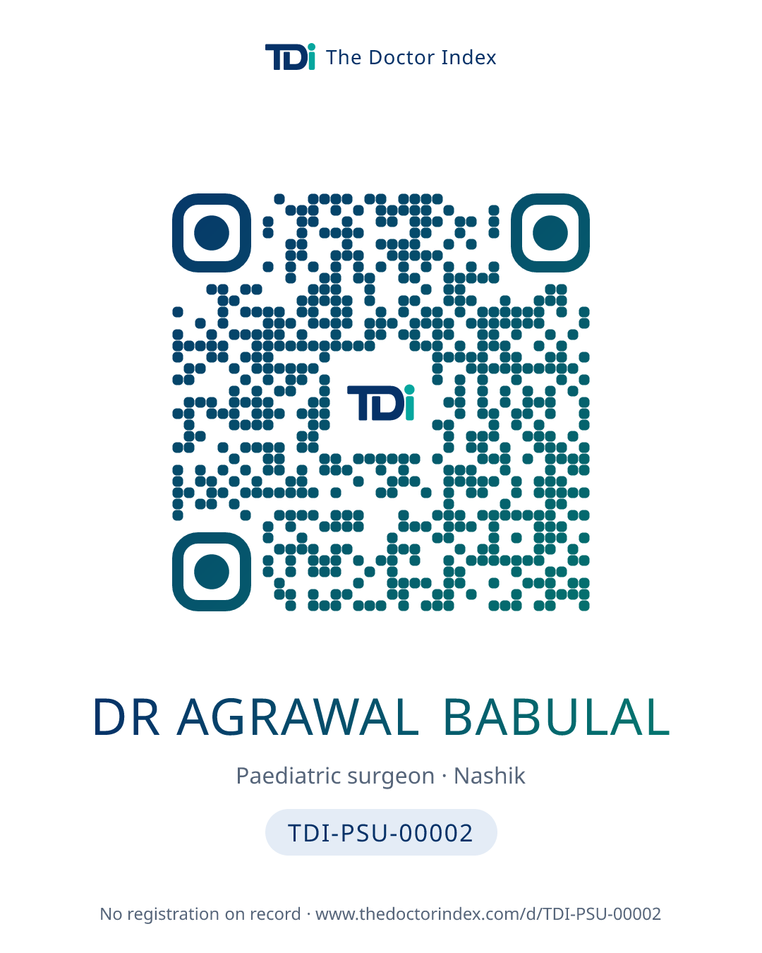 QR card for Dr Agrawal Babulal, TDI-PSU-00002