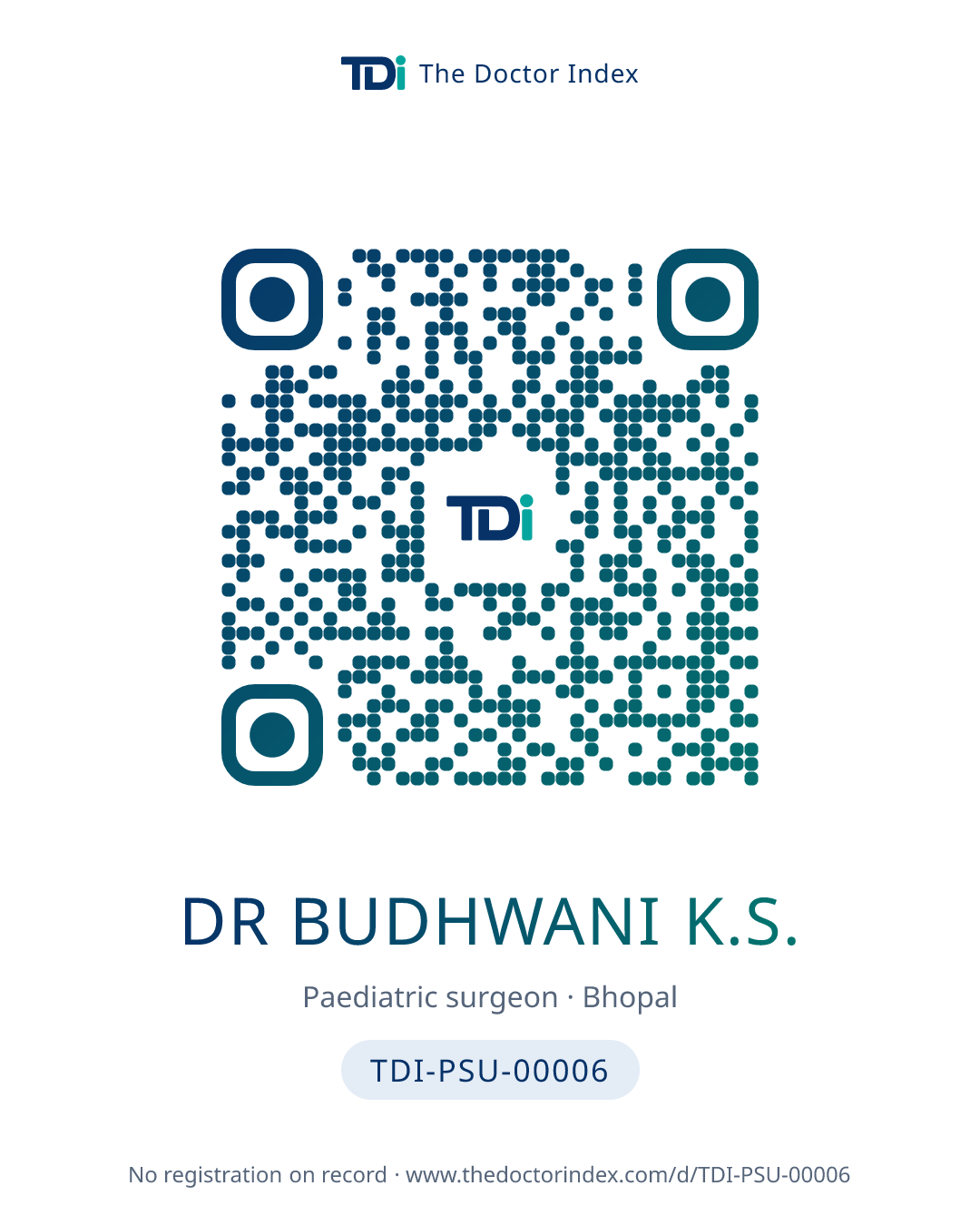 QR card for Dr Budhwani K.S., TDI-PSU-00006