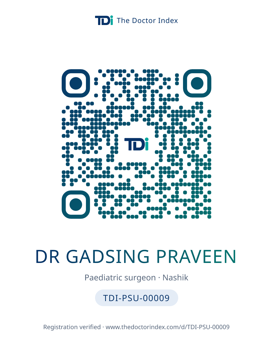 QR card for Dr Gadsing Praveen, TDI-PSU-00009