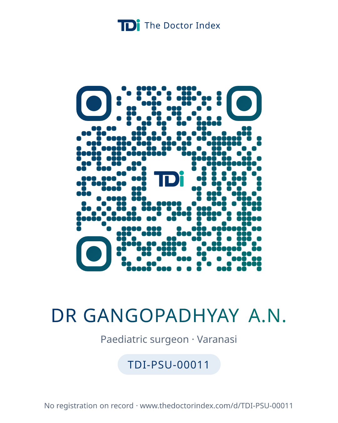 QR card for Dr Gangopadhyay A.N., TDI-PSU-00011