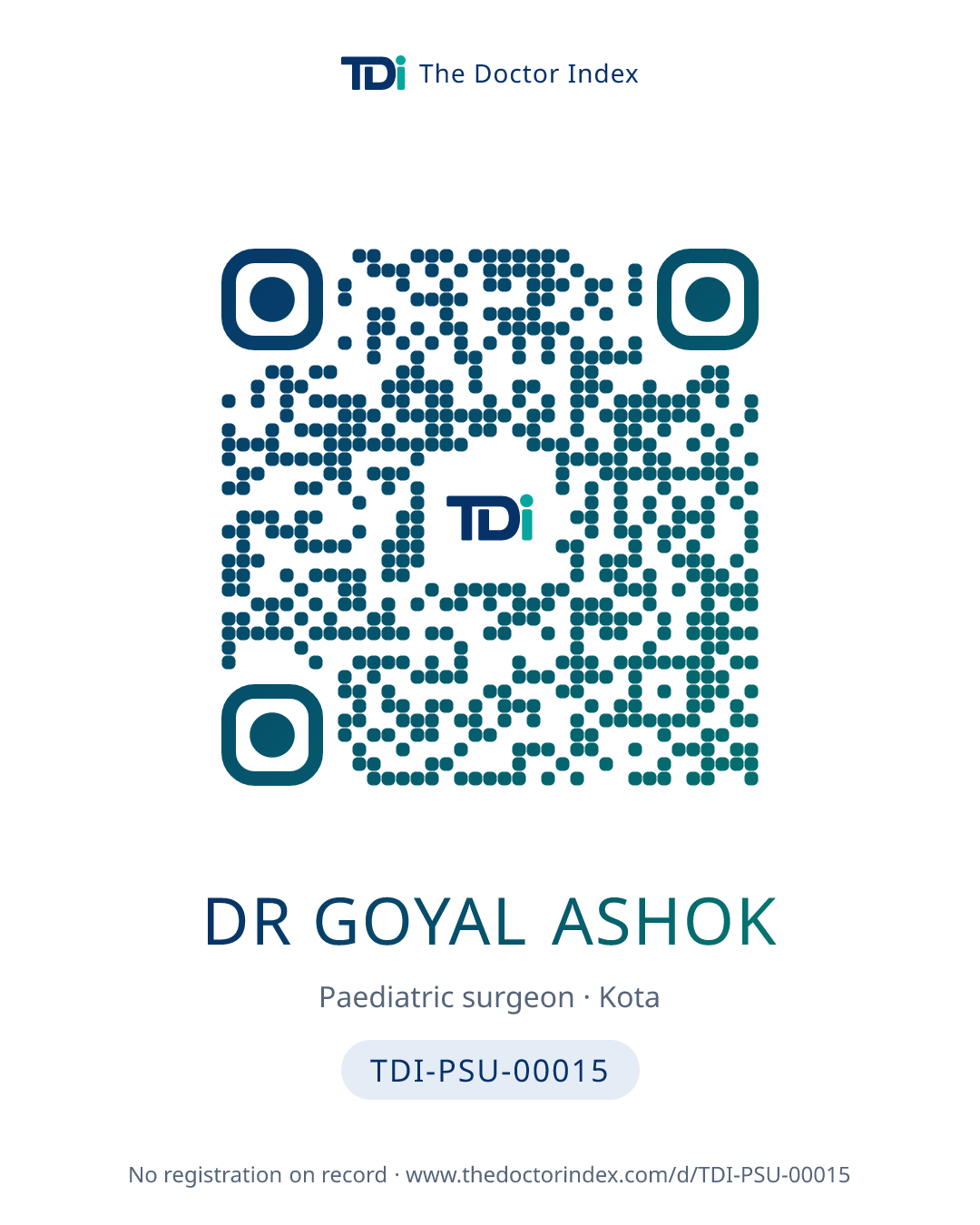 QR card for Dr Goyal Ashok, TDI-PSU-00015