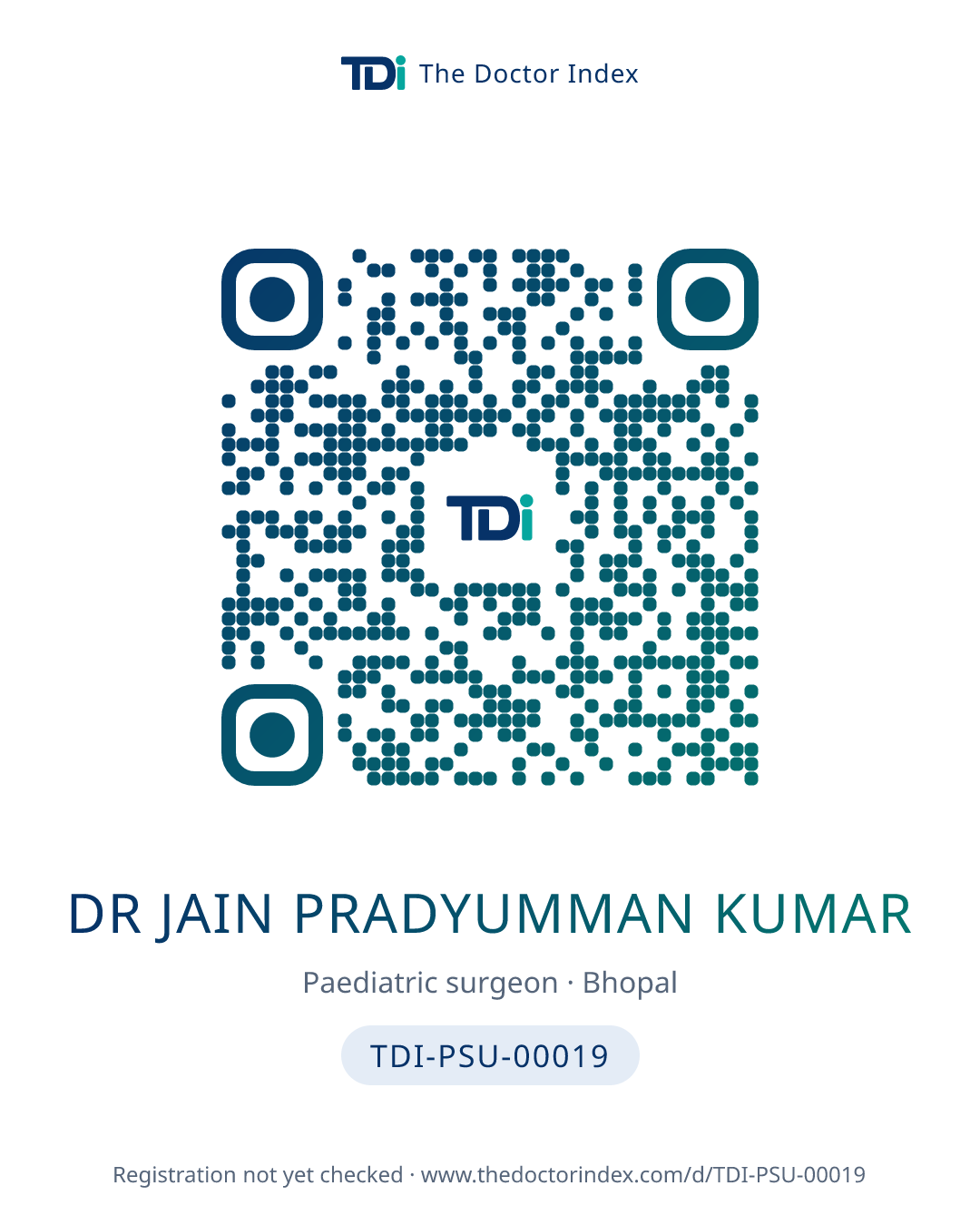 QR card for Dr Jain Pradyumman Kumar, TDI-PSU-00019