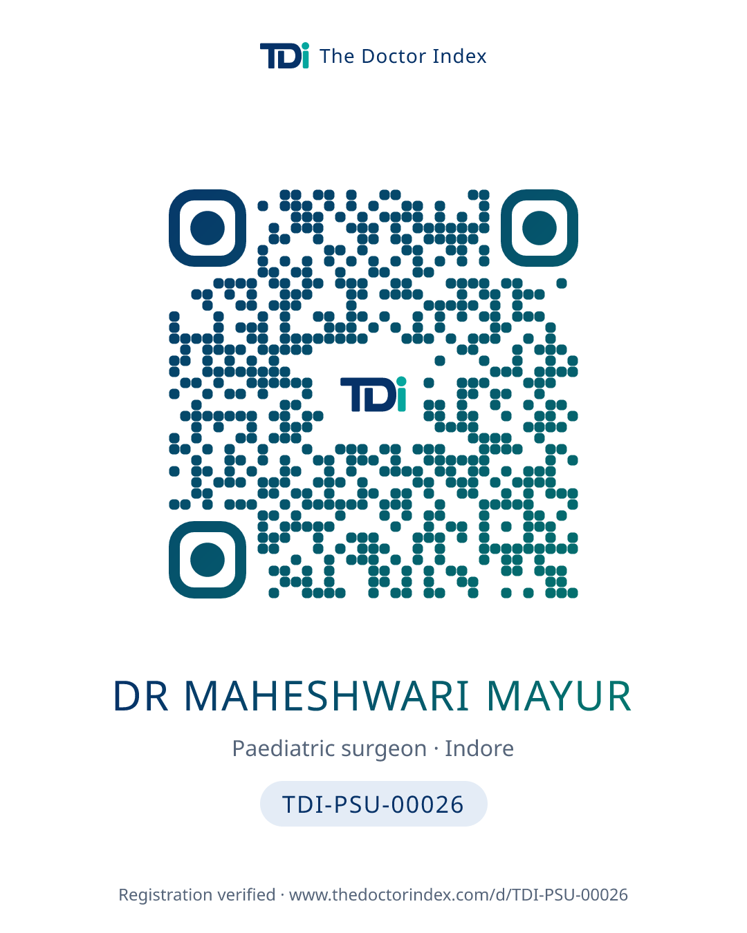 QR card for Dr Maheshwari Mayur, TDI-PSU-00026