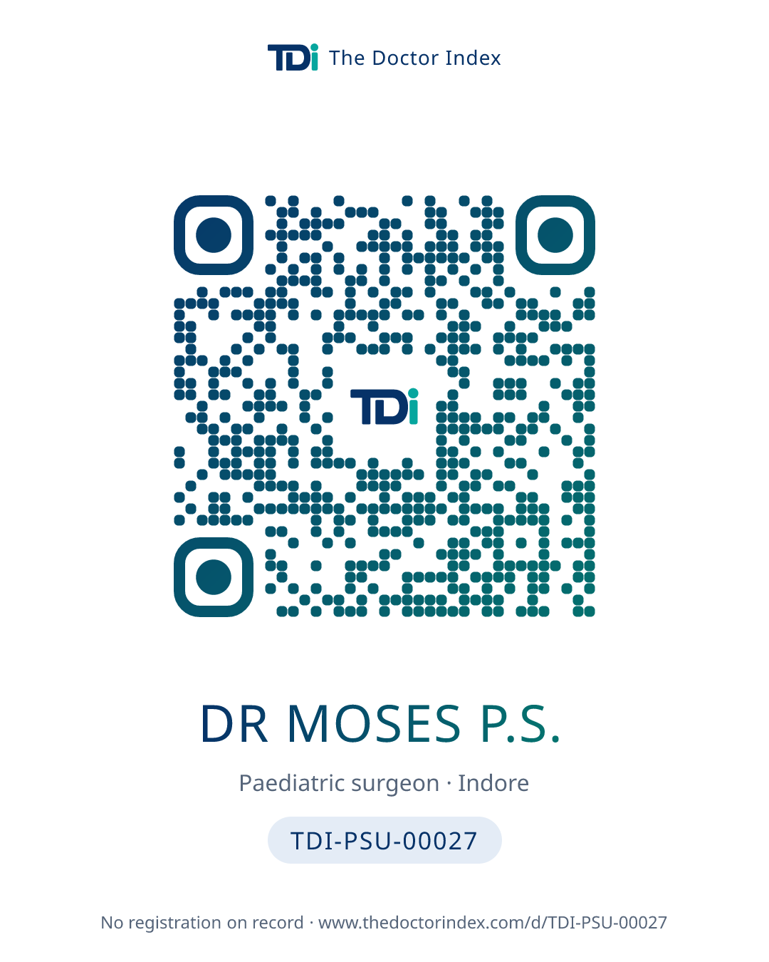 QR card for Dr Moses P.S., TDI-PSU-00027