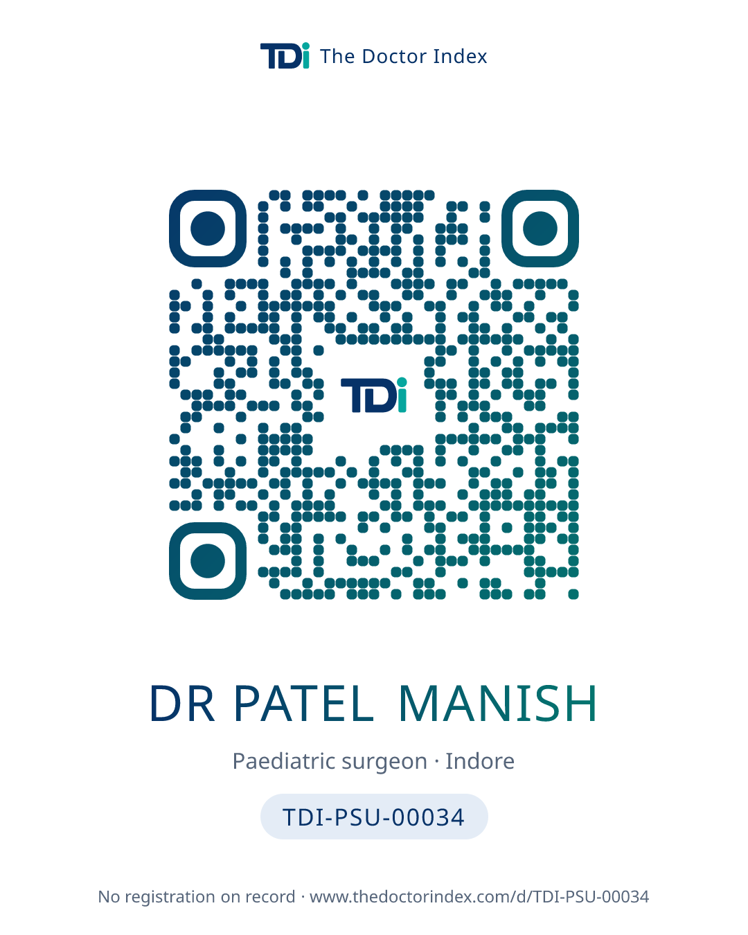 QR card for Dr Patel Manish, TDI-PSU-00034