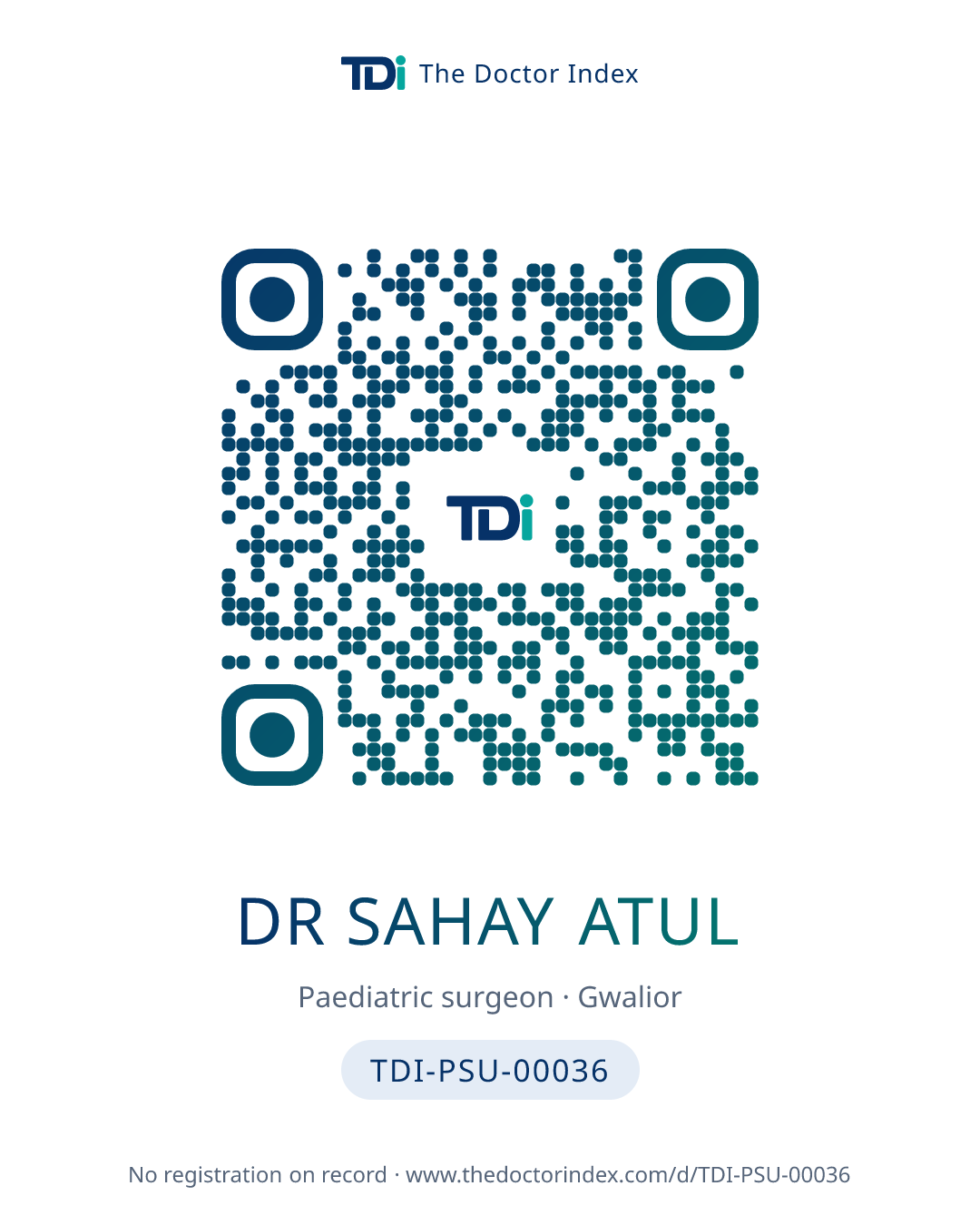 QR card for Dr Sahay Atul, TDI-PSU-00036