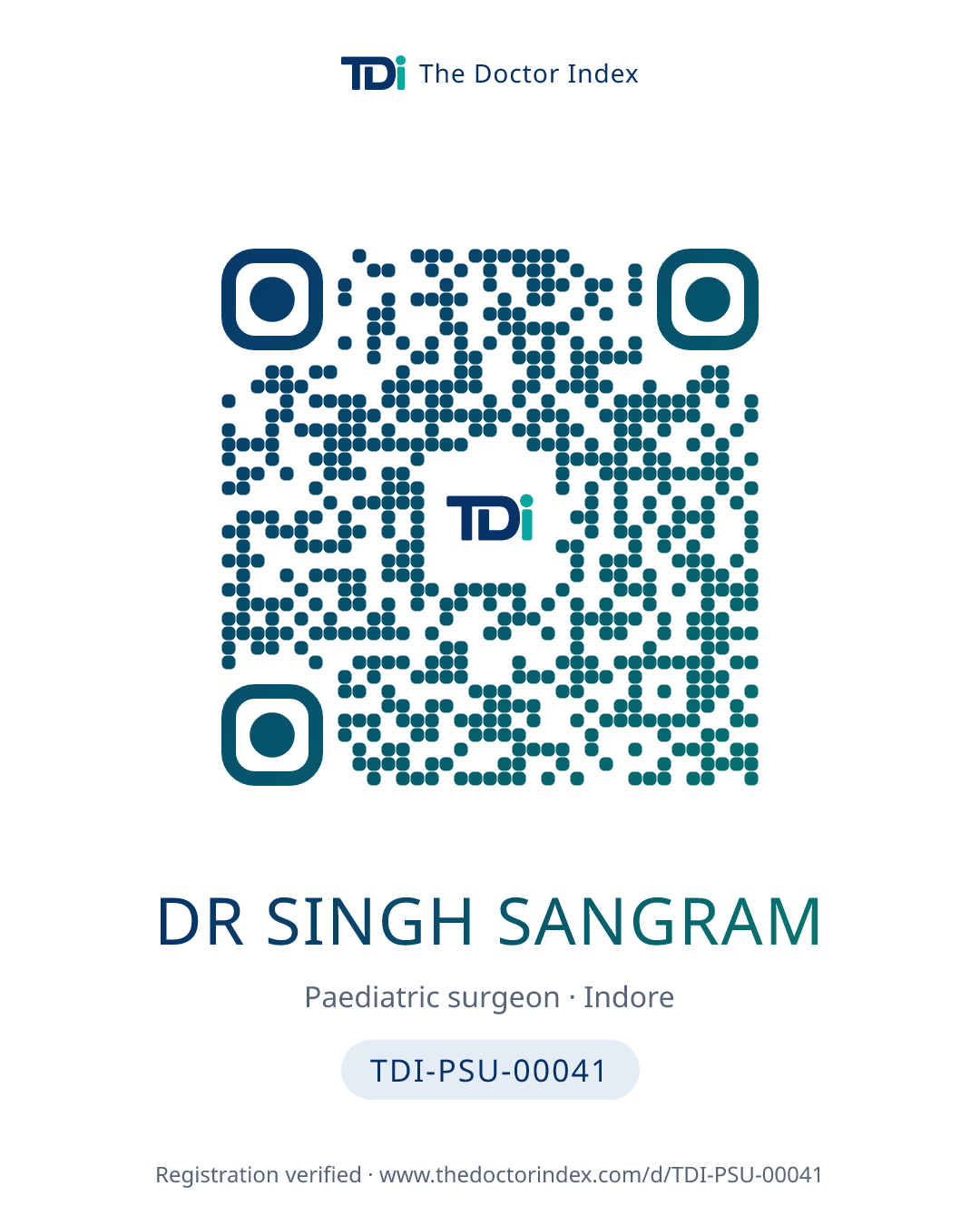 QR card for Dr Singh Sangram, TDI-PSU-00041