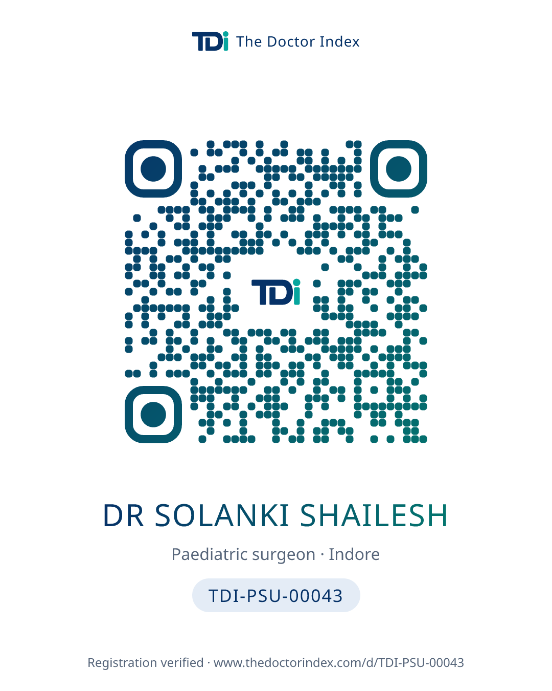 QR card for Dr Solanki Shailesh, TDI-PSU-00043