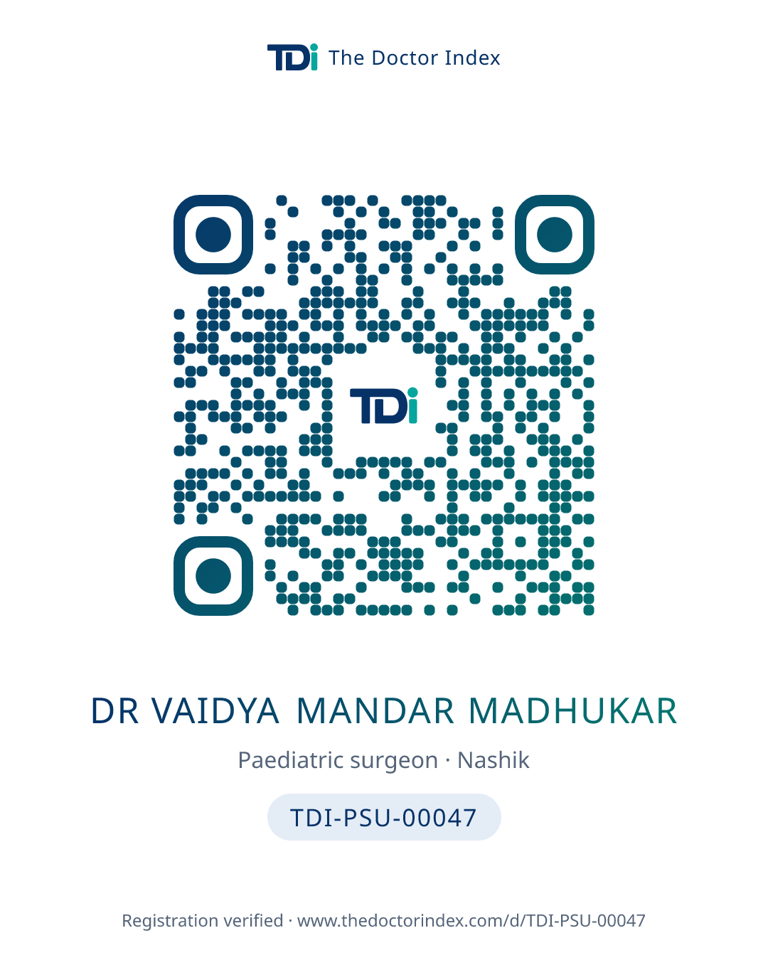 QR card for Dr Vaidya Mandar Madhukar, TDI-PSU-00047