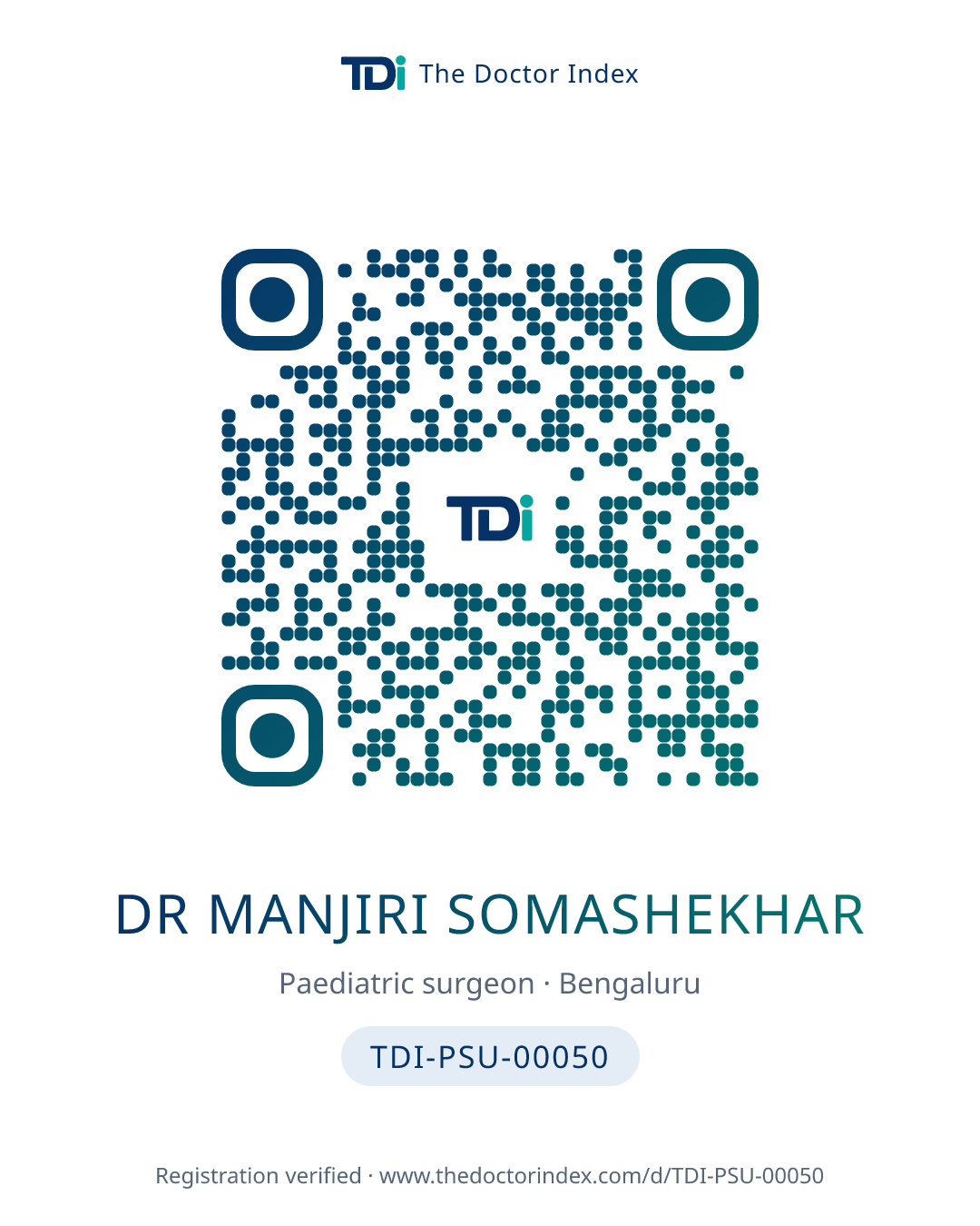 QR card for Dr Manjiri Somashekhar, TDI-PSU-00050