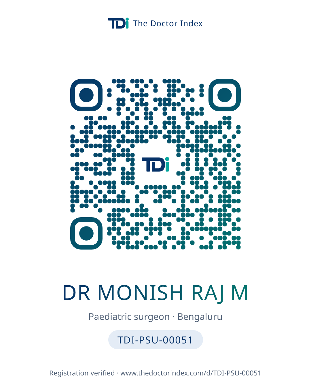 QR card for Dr Monish Raj M, TDI-PSU-00051