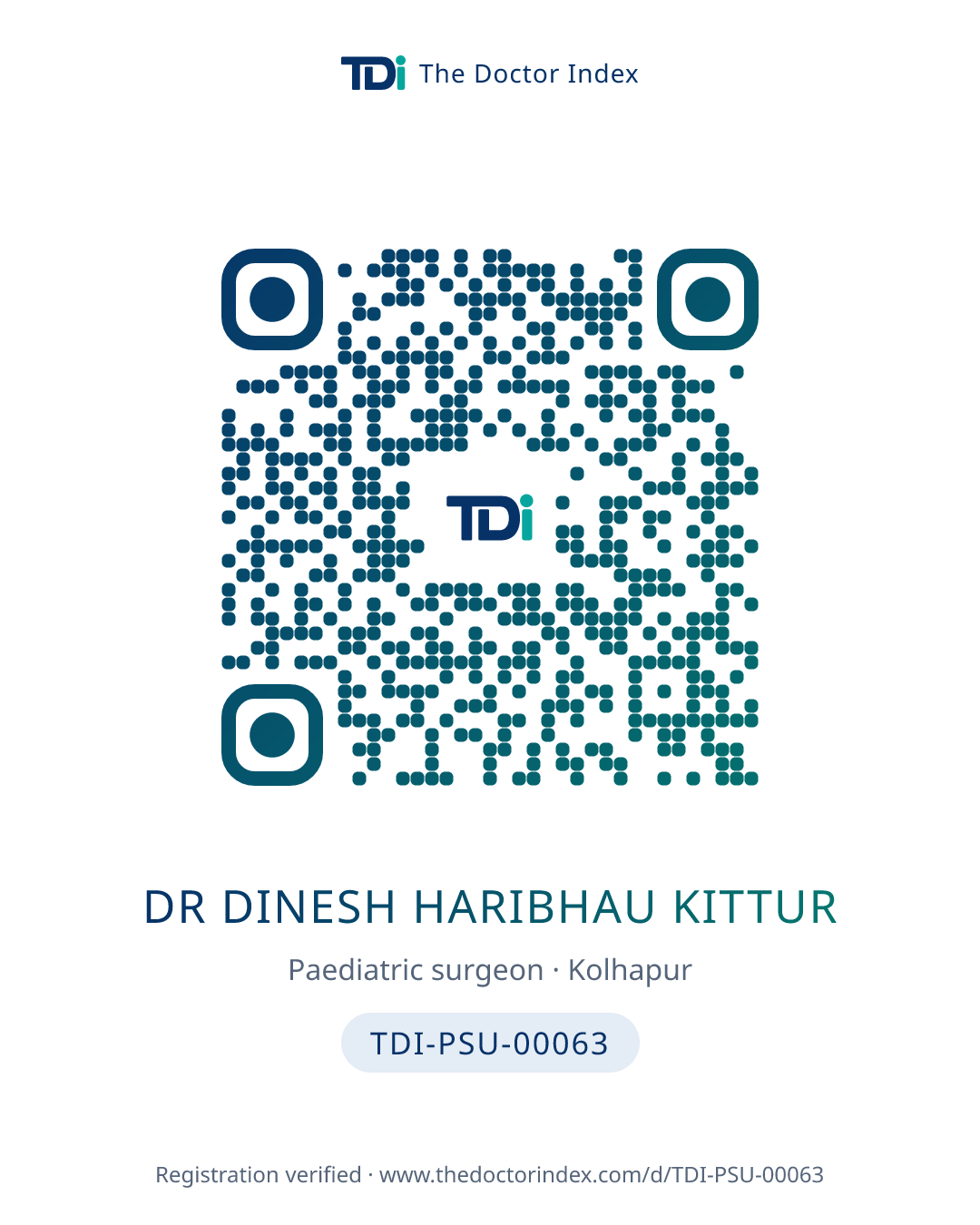 QR card for Dr Dinesh Haribhau Kittur, TDI-PSU-00063