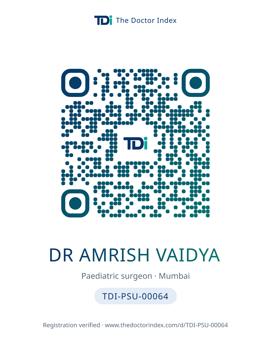 QR card for Dr Amrish Vaidya, TDI-PSU-00064