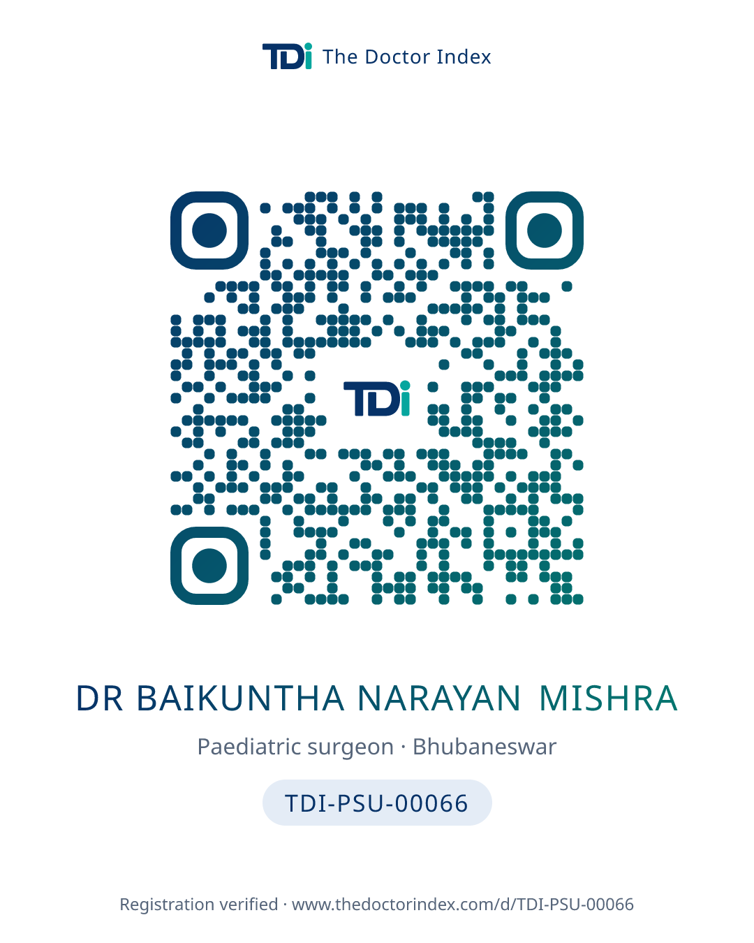 QR card for Dr Baikuntha Narayan Mishra, TDI-PSU-00066