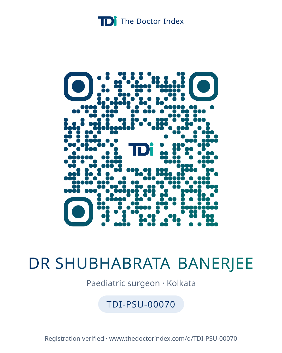 QR card for Dr Shubhabrata Banerjee, TDI-PSU-00070